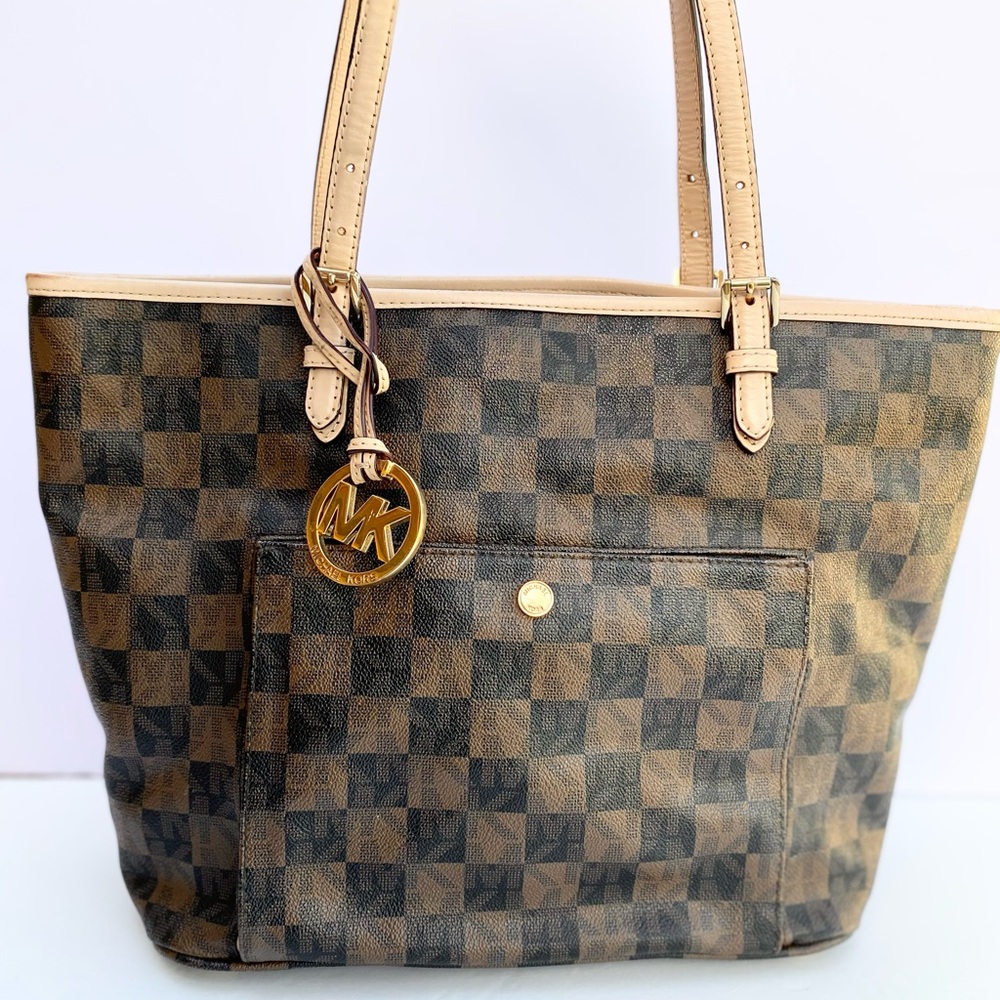 Michael Kors Checkered Brown Tote